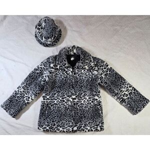 Vintage Pleasant Pheasant Gray Leopard Faux Fur Matching Coat And Hat